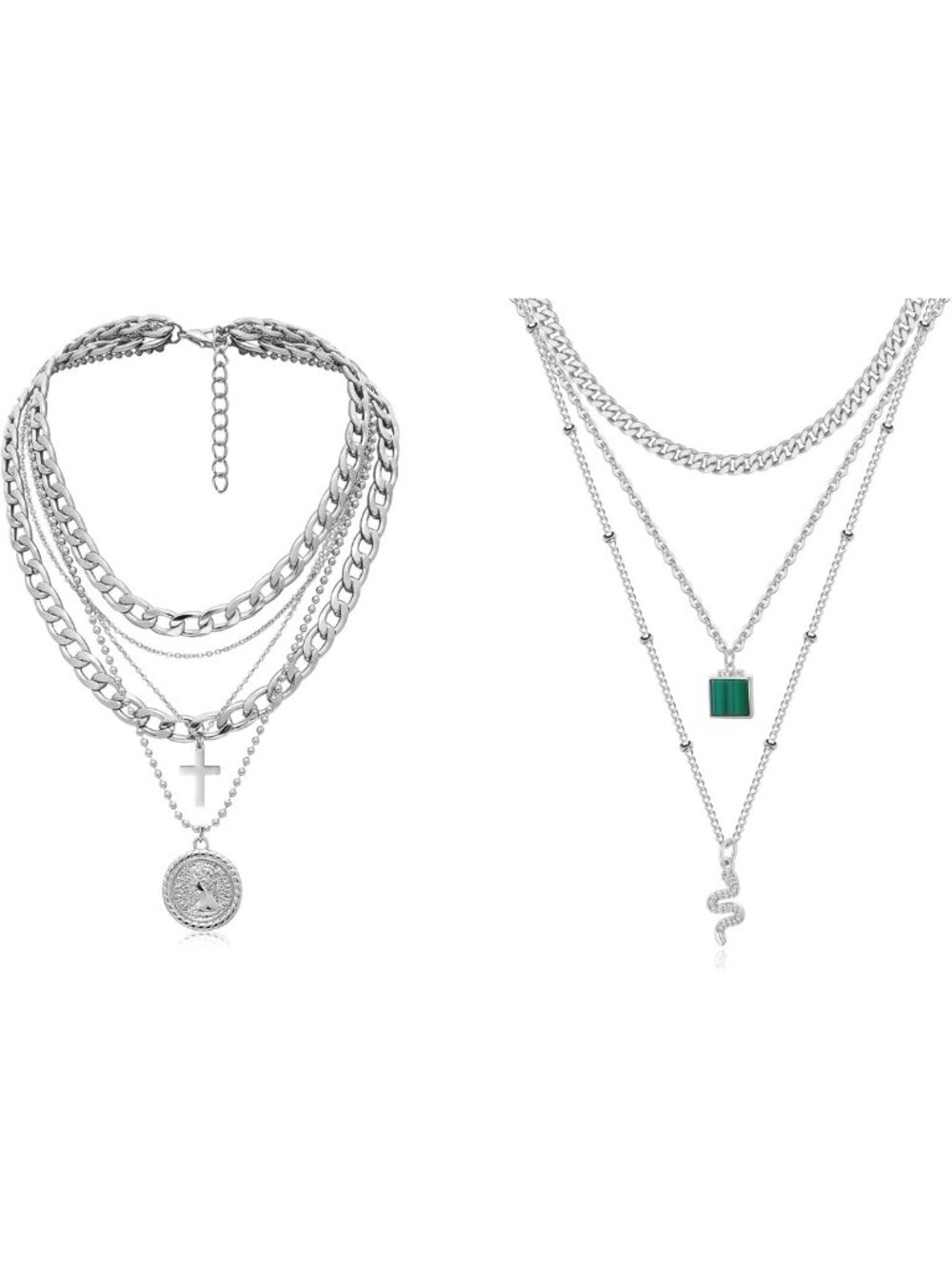 Trendy Silver Layered Necklaces for Women | Retro Coin Pendant & Chunky Choker